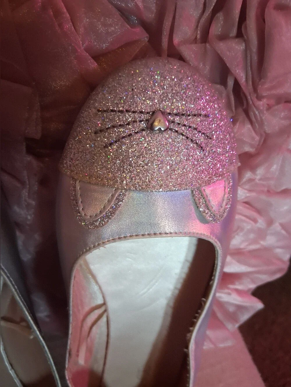 Girls Size 4 Glittery Metallic Cat Flat Shoes
